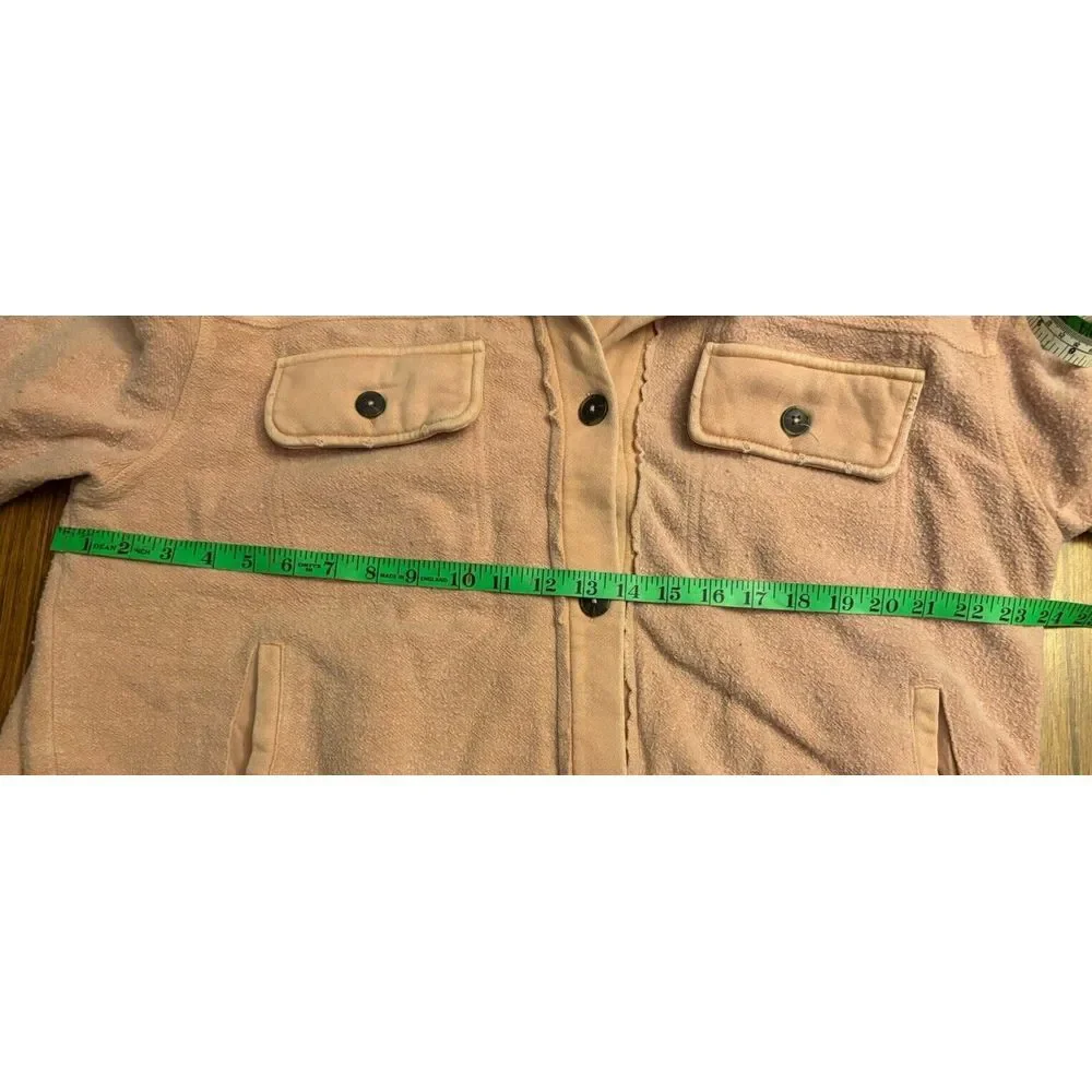 Black Tape‎ Button Up Womens Size P/L Beige Chambray Shacket Elbow Patches